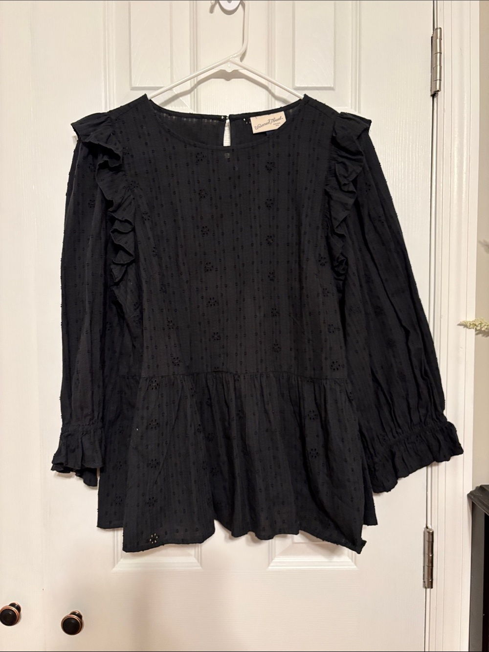 Universal Thread Black Eyelet Ruffle Peplum Top